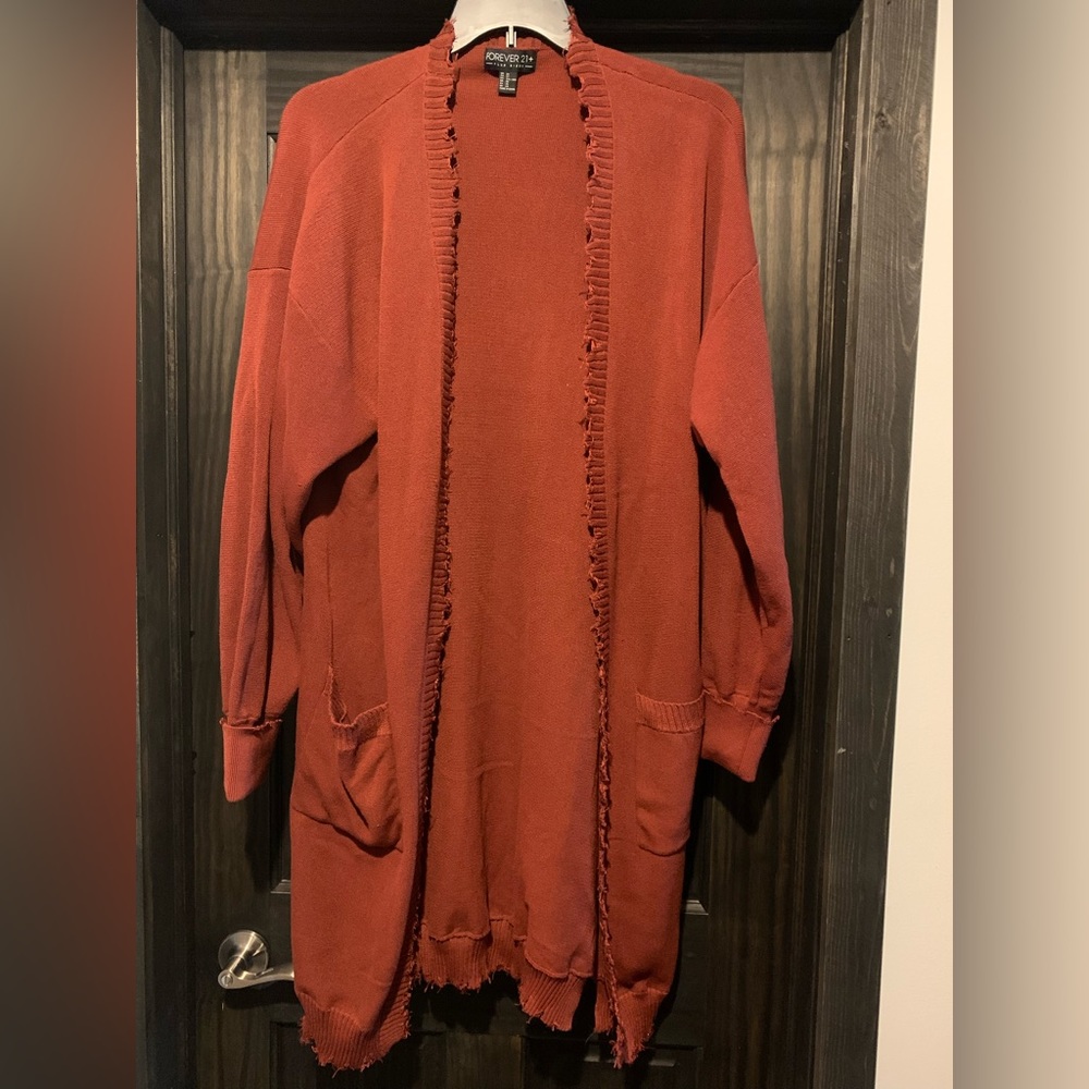 Rust color long cardigan sweater